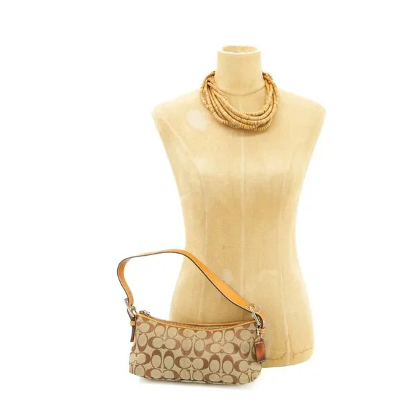 COACH Purse Vintage Tan Monogram Petite East West Demi Baguette Shoulder Bag - Picture 3 of 15